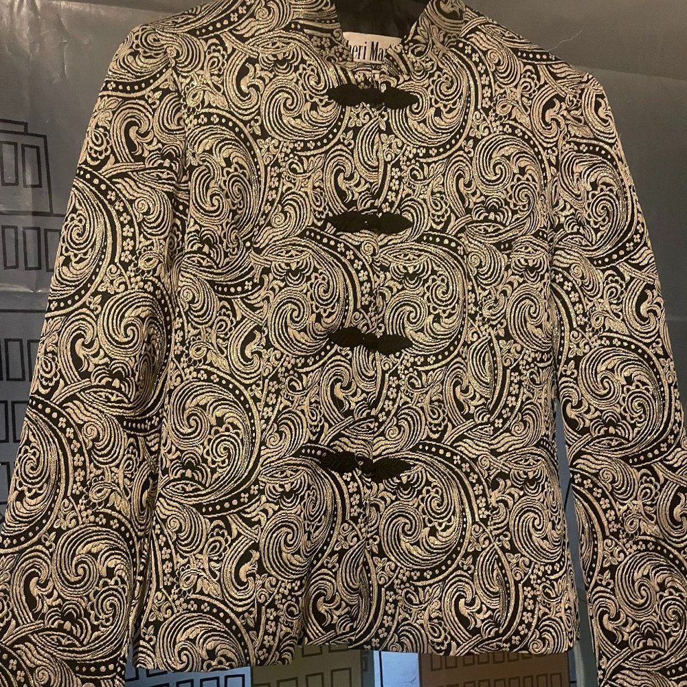 90s Sparkly Silver and Black Paisley Blazer, Sheri Martin